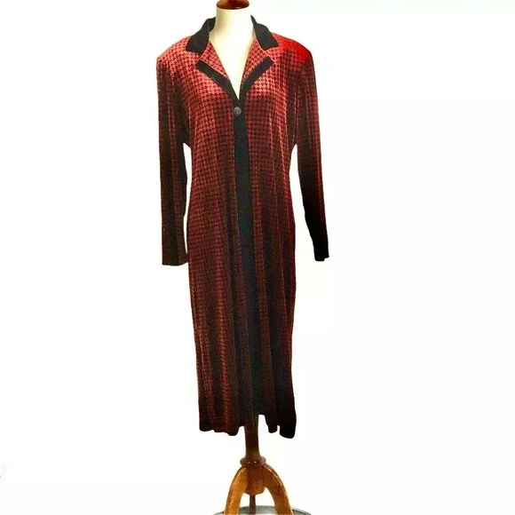 Coldwater Creek Velvet Duster Houndstooth Maxi Coat - Picture 1 of 9